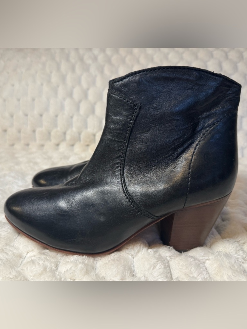 Boden Black Leather Ankle Booties with Block Heel